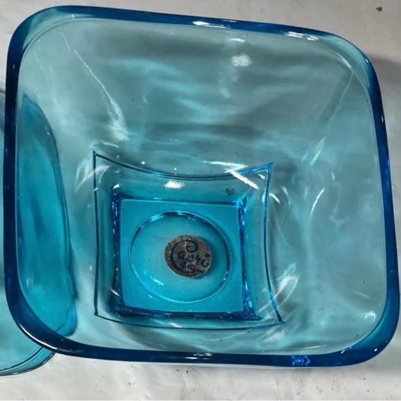 Vintage Hazelware Glass Blue Colony Capri 5 3/4" Square Bowl - Picture 4 of 4